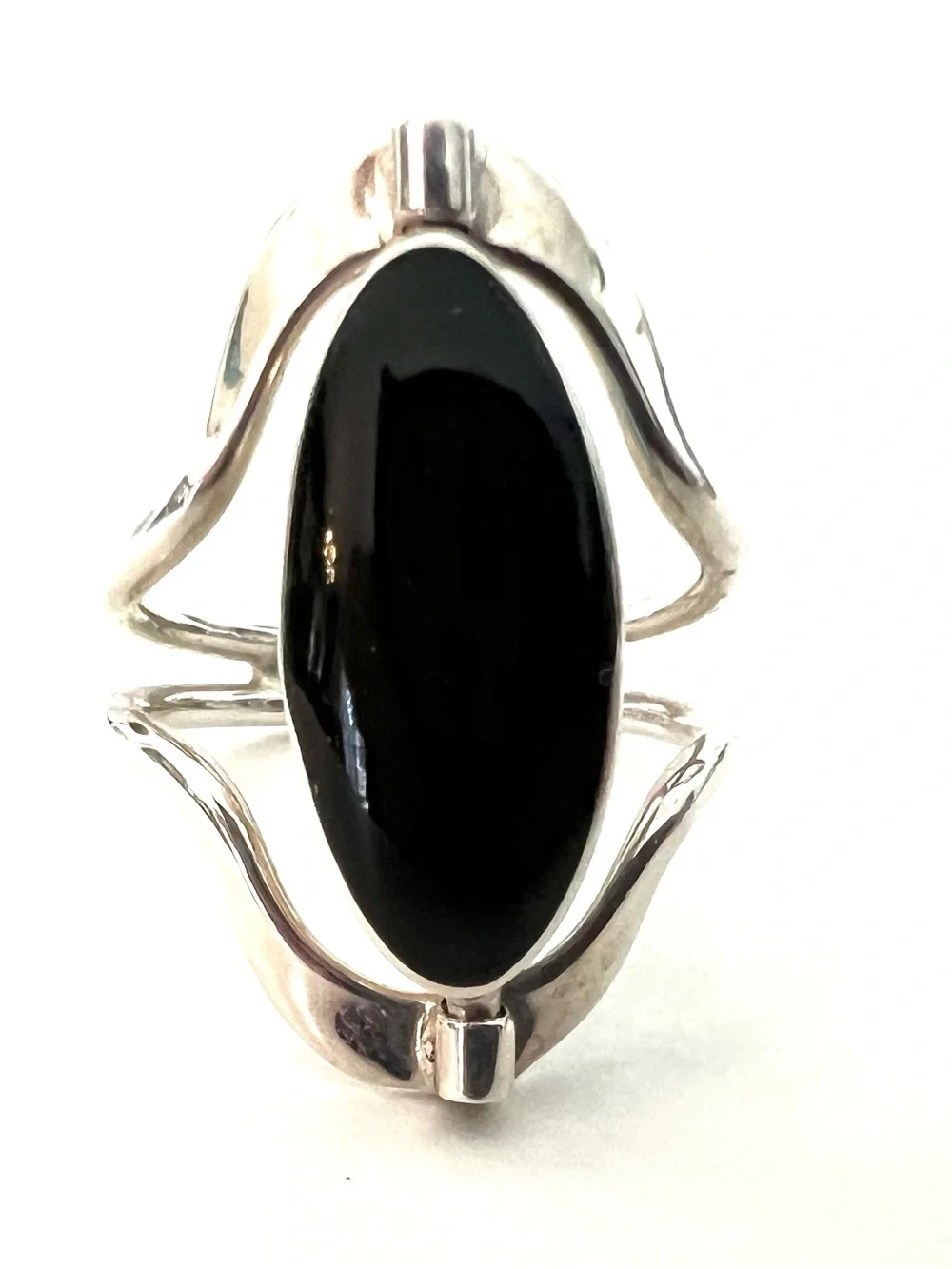 Blue Opalescent and Black Sterling Silver Reversible Ring - Women Jewelry Size 7